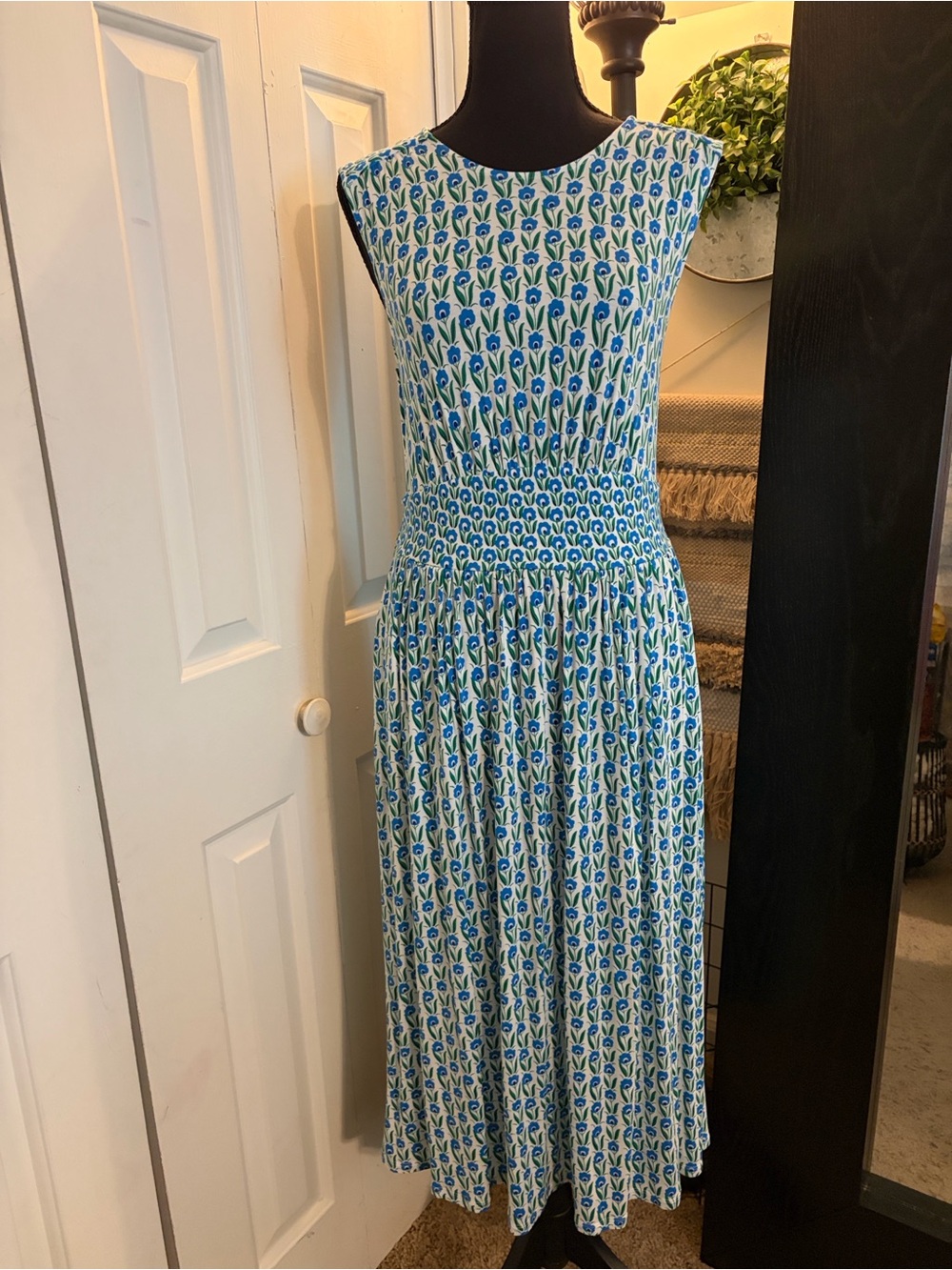 Boden Green and Blue Floral Midi Dress